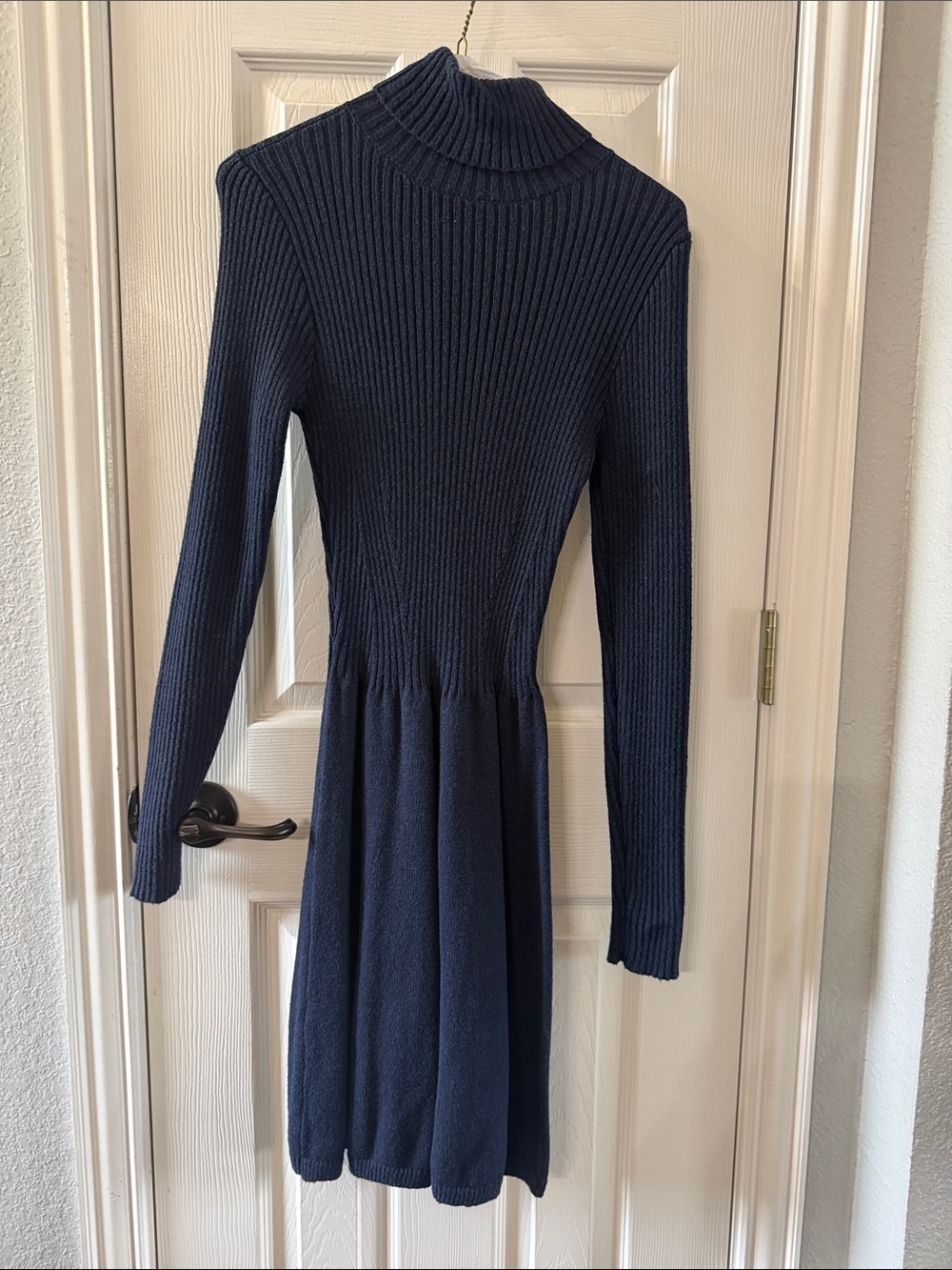 Abercrombie & Fitch Navy Ribbed Long Sleeve Midi Dress